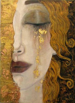 抽象的かつ装飾的 Painting - お茶の女の子の顔のゴールドの壁の装飾